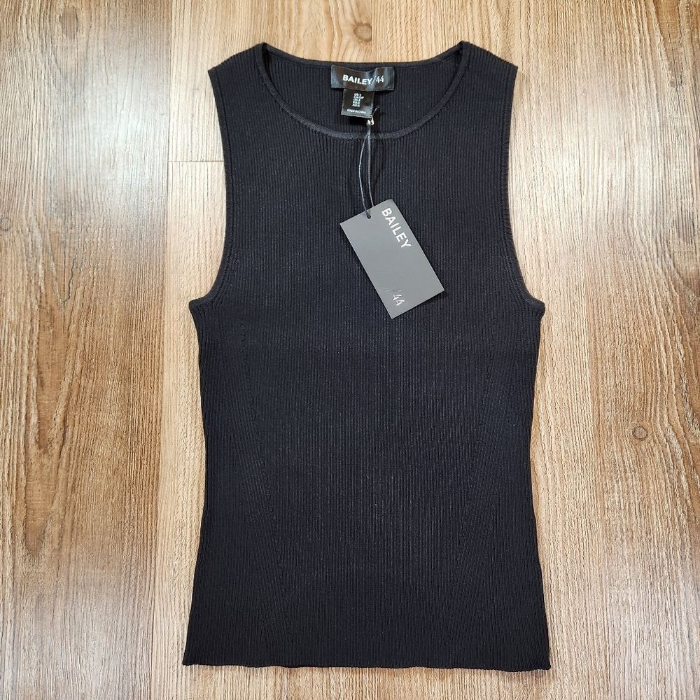 ☔️🔸️NWT Bailey 44 Black Scoop Neck Ribbed Sleeveless Top Small